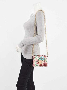 Gucci Multicolor Brit Roses Print Leather Ophidia Mini Square Shoulder Bag